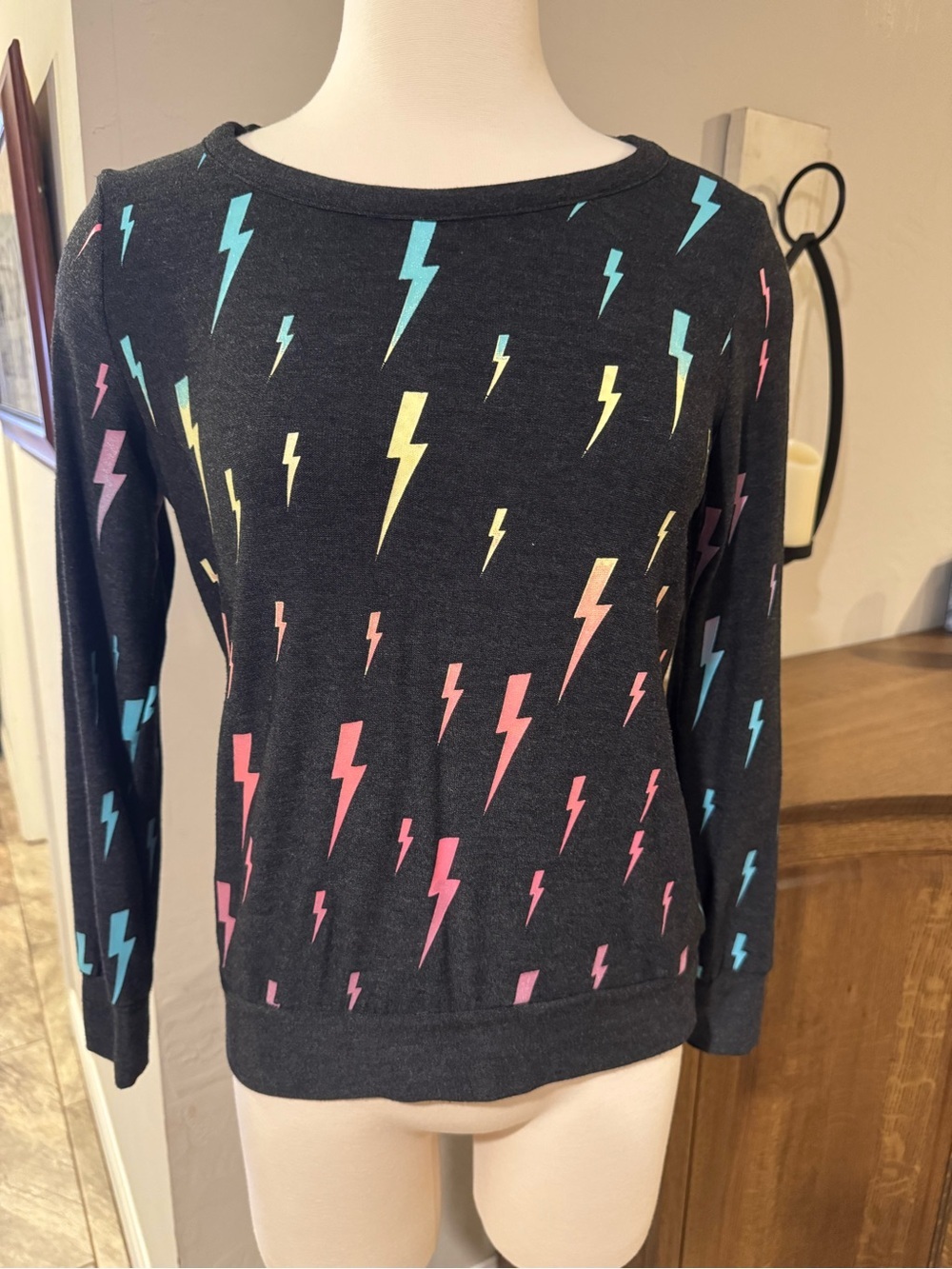 Women’s Black Lightning Print Crewneck Sweatshirt